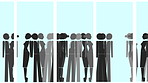 An animated graphic of various businesspeople walking by one another in the office. An animated crowd of businesspeople in their office.