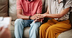 Psychology, therapy and counseling with hands of couple in session for communication or conflict resolution. Love, consulting or problem solving with man and woman in session for marriage support