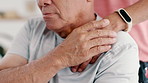 Hands, support and senior man with wife for compassion, empathy and love at nursing home. Care, trust and closeup of elderly male person with woman in retirement for unity and marriage at house.