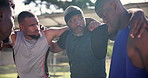Black people, teamwork or huddle for motivation on basketball court planning a strategy or mission. Training game, leadership or athletes in group for talking, fitness or support in a sports match