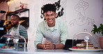 Happy man, barista and friendly waiter at cafe for customer service, career or startup at coffee shop. Portrait of confident male person or small business owner smile for management at restaurant