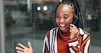 Customer service, receptionist and black woman call center agent consulting client online with headset.Technical support, contact us and African female consultant work overtime in ecommerce in office