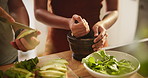 Food, hands or couple in kitchen with avocado, salad or vegetarian meal prep closeup. Cooking, health or people in house with ingredients for green brunch, diet or superfoods, nutrition or raw eating