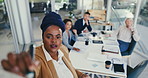 Business woman, team and writing on whiteboard for coaching, presentation or training staff at office. Young female person, mentor or leadership in conference for planning or strategy at workplace