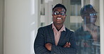 Corporate, happy and face of business black man in office with confidence, pride and positive attitude. Professional, consultant and portrait of worker for career, job and working in modern building