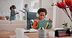 Couple fighting, boy kid and tablet for gaming in living room of home for breakup or divorce. Technology, music or headphones and young child streaming or watching movie with angry parents arguing