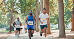 People, marathon and running with cardio, competition and wellness with sunshine and endurance. Group, athletes and runners with workout and energy with summer and exercise with health and fitness