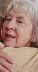 Hug, family or face of senior mother with daughter embrace for bonding, relationship and love. Support, retirement or elderly female parent with woman for care, affection and relax together in home