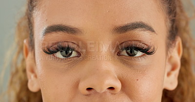 Closeup, eyes and woman with lashes, face and glaucoma exam with ...