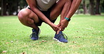 Man, athlete and leg injury on sport field for body workout with hands and anatomy outside. Exercise, strain and black person with ankle pain in emergency with inflammation and painful muscle 