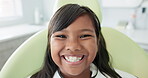 Closeup, dentist and face of child for teeth, orthodontics and wellness in medical health. Dental care, smile and portrait of female patient for healthcare, oral hygiene and confidence at clinic.