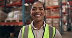 Logistics, warehouse and portrait of woman with confidence for inventory management, inspection and distribution. Smile, face and girl in factory for quality control, trust and pride in export safety