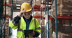 Stress, warehouse and woman with tablet for inventory, online planning or inspection for logistics. Digital app, anxiety and girl in factory for quality control, deadline checklist or problem solving