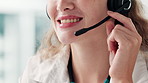 Customer service, consultant and closeup with headset for telemarketing, ecommerce and consulting. Woman, call center and discussion with technology for crm support, sales and communication in office