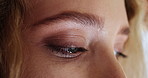 Eyes, sad and closeup of woman with crying for broken heart, depression or mental health burnout. Female person, anxiety and tired in tears with thinking for emotional problem, bad news or memory