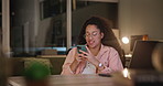 Home, typing and woman with phone for social media, contact and communication, laptop and university. Student, Gen z and female person, relax and rest in apartment, break and mobile for texting
