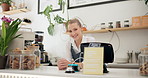 Woman, startup and cafe with smile at counter for customer service, entrepreneur and business with confidence. Female, portrait and diner with welcome or face, hospitality or coffee and cookies