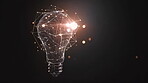 Bulb, idea and light on dark background for future, innovation or technology in cyberspace. Cloud computer, database and networking with 3D or digital hologram as symbol of vision or development