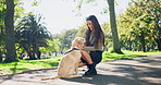 Woman, dog or pet for playing in street with rubbing, security and comfort for trust and walking in park. Animal, puppy and happy in road for companion, bonding and playful in nature with leash