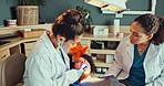 Nurse, dentist and child at a doctor with cleaning consultation and care service. Communication, discussion and kid patient with dental hygienist together for health consulting with help and advice