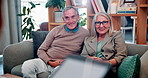 Happy senior couple, therapy and psychologist consulting for marriage, help or reconciliation advice on tablet. Counseling, man and woman talk for relationship, support or mental health discussion