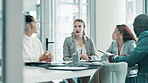 Coaching, collaboration and meeting with business people in boardroom of office for upskill development. Explain, talking and training with colleague team in workplace together for workshop seminar