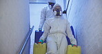 Chemical waste, toxic and people with barrels in ppe suit, dangerous or nuclear product. Poison, radiation or stairs with radioactive material and ecological disaster, team and environmental clean up