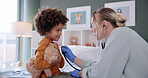Doctor, child and stethoscope with listening in hospital for examination, cardiology or consultation for health. Pediatrician, boy and medical expert with teddy bear for lung assessment and breathing