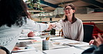 Handshake, women and creative deal with partnership in an office with business meeting and agreement. Contract, onboarding and company staff with collaboration and support from b2b project success