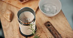 Smoothie, blender and drink on kitchen counter for wellness, gut health and weight loss in home. Nutrition, vegetables and protein shake, cocktail and liquid in machine for diet, detox and cleanse