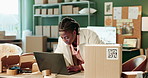 Woman, typing and tablet in warehouse for order with invoice, verify shipping information or distribution. Logistics, employee and supplier with inventory check, supply chain and package pricing