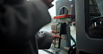 Hand, public transport and machine payment for travel commute in city, downtown or digital app. Person, fingers and smartphone for online purchase or virtual ticket for tap, contactless or passenger
