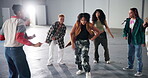 Dancer group, woman and hip hop for breakdance, circle and performance with friends. Freedom, fun and celebration for creative or talent people, freestyle or energy with motion to music entertainment