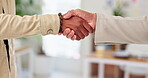 Office, handshake and business people with agreement for teamwork, partnership and networking. B2b, deal and professional employee with thank you, welcome and support in cooperation in workplace