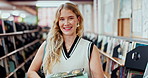 Education, face and student woman in library of college or university for learning and development. Future, portrait and smile of happy pupil on campus with books for knowledge or information