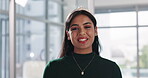 Company, smile and face of woman in office for ambition, confidence and business administration. Happy, personal assistant and work with pride in job for career, positivity and executive at agency