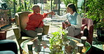 Cafe, meeting or handshake by women for phone presentation, idea or green business startup agreement. Restaurant, job interview or b2b people shaking hands for smartphone logo, brand or contract deal