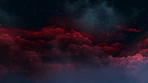 Red, clouds and night sky with light for twilight, dusk or weather of natural scenery of nature. Moonlight, background or environment with cloudy fog, lunar or dark orb of glowing hemisphere in air