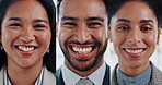 Collage, happy and face of business people in office for teamwork, collaboration and community. Professional workers, corporate and portrait of men and women with smile, confidence and company pride