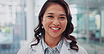 Portrait, doctor or woman in lobby with confidence, smile and trust with healthcare consultant at clinic. Hospital, medicine and medical professional with happy face, advice and health insurance.