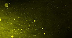 Pattern, yellow and futuristic particles with space in dispersion, flow or small glowing lights in galaxy. Abstract, circles and neon stream of scatter, floating fragments or texture in atmosphere