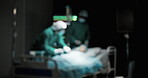 Surgeon, people and patient in theatre at clinic for operation with help, support and trust. Healthcare, doctor and nurse as assistant for procedure with medical tools for surgery and blurred