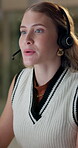 Business, woman and talking in office with headsets, customer and tech support in call centre for online assistance. Telemarketing, sales and microphone for conversation, operator and help desk