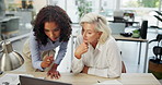 Woman, coaching and team with laptop for staff training, meeting or discussion on software or tasks at office. Female person or mentor talking to employee for agenda or collaboration at workplace