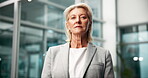 Office, pride and face of mature woman for corporate career, ambition or pride at workplace. Executive, advocate and confident with portrait for professional business, law firm or legal job in Norway