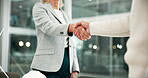 Employee, architect and handshake in office for agreement, partnership and teamwork or collaboration. Business, people and meeting for planning or strategy and thank you, workplace and company growth