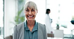 Mature woman, face and smile in hospital as medical director for healthcare, management and compliance. Doctor, happy and job in health facility with experience for wellness, cardiology and research