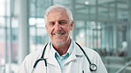 Face, healthcare and medicine with doctor smiling in hospital for treatment or insurance. Portrait, medical man and trust with cardiology professional and clinic for appointment or gp check up