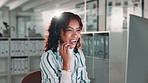 Happy woman, agent and call center with headphones for customer service, support or online advice at office. Female person, consultant or employee talking or consulting for help or telemarketing