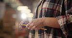 Carpenter, hands and pencil with sharpening for construction, furniture or project. Closeup of person cutting wood with tools in a creative carpentry workshop for manufacturing, art and craft
